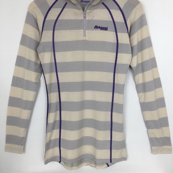 Wool Base Layer Quarter Zip Top Gray White Stripe Women’s S Bergans of Norway - Picture 3 of 12